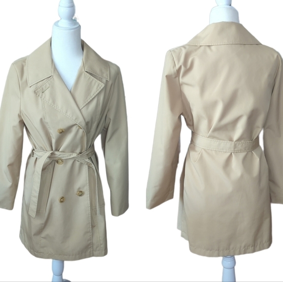 Vintage Sears classic tan belted double breasted Belted trench coat Sz 8 - Picture 10 of 12